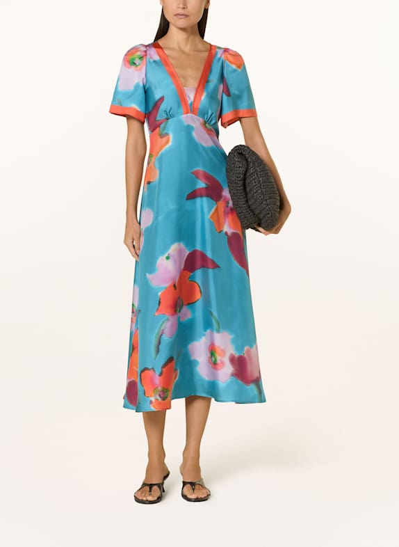 LUISA CERANO Seidenkleid BLAU/ ROT/ GRÜN