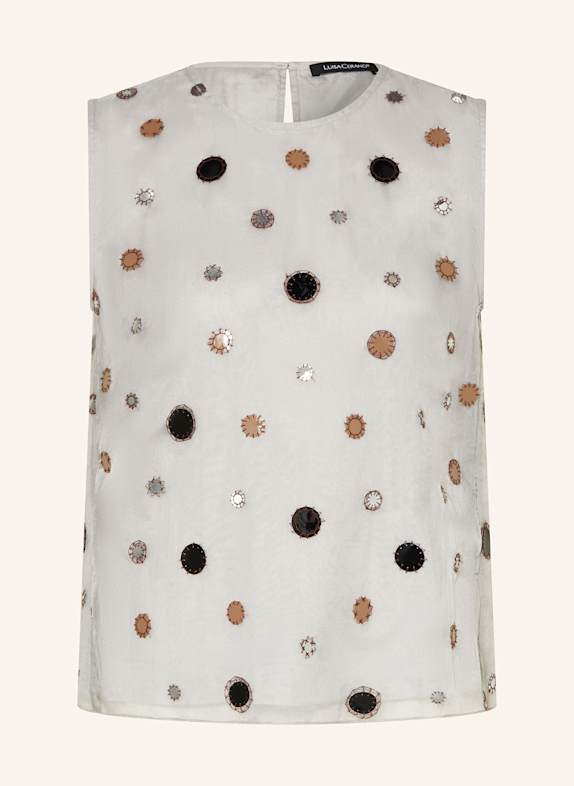 LUISA CERANO Blouse top with sequins LIGHT GRAY/ BLACK/ BROWN