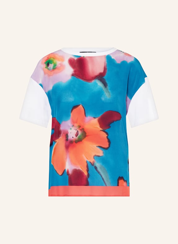 LUISA CERANO T-shirt z jedwabiu BIAŁY/ NIEBIESKI/ CZERWONY