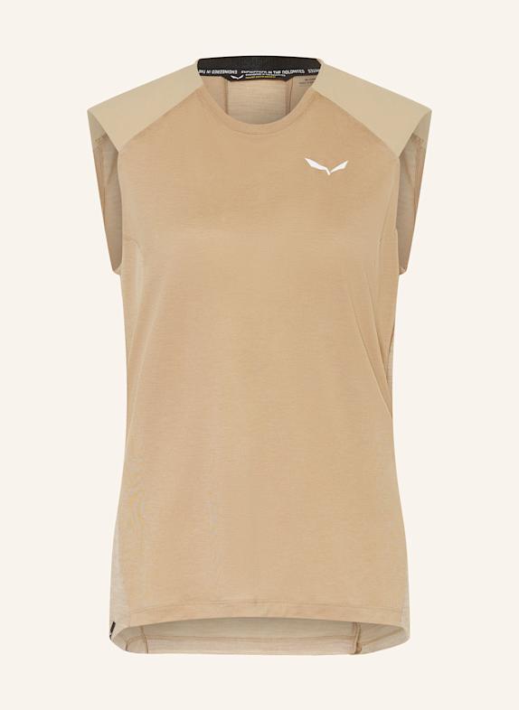 SALEWA Tank top PUEZ ALPINE MERINO HYBRID with merino wool LIGHT BROWN