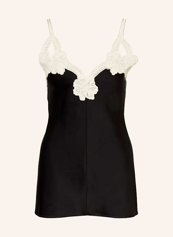 JIL SANDER Satintop 107 mit Spitze SCHWARZ/ ECRU