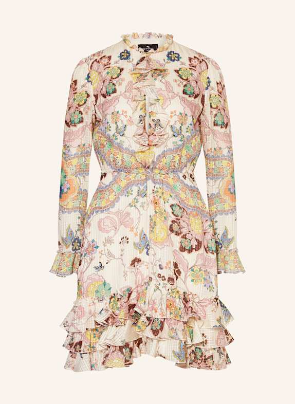 ETRO Seidenkleid mit Rüschen CREME/ HELLROSA/ BRAUN