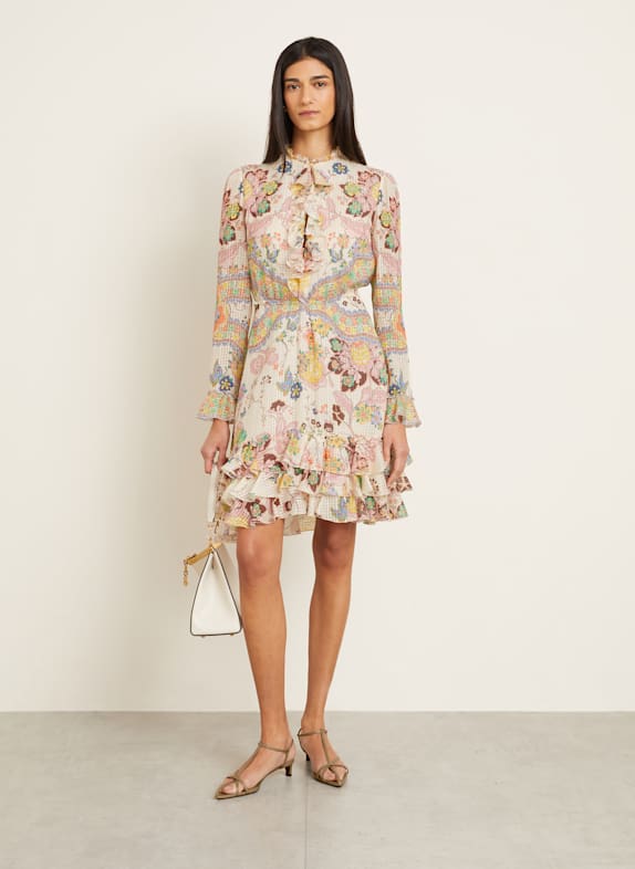 ETRO Silk dress with ruffles CREAM/ LIGHT PINK/ BROWN
