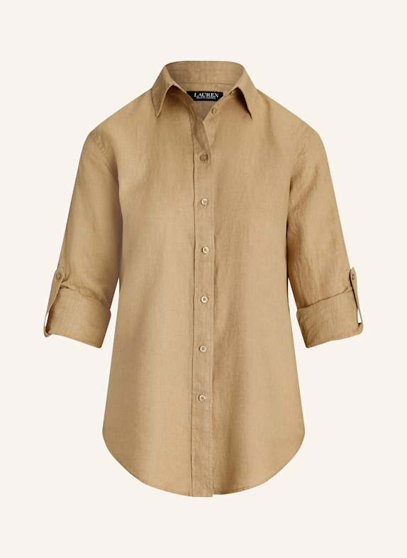 Košilová halenka ze saténu Lněná košilová halenka BÉŽOVÁ