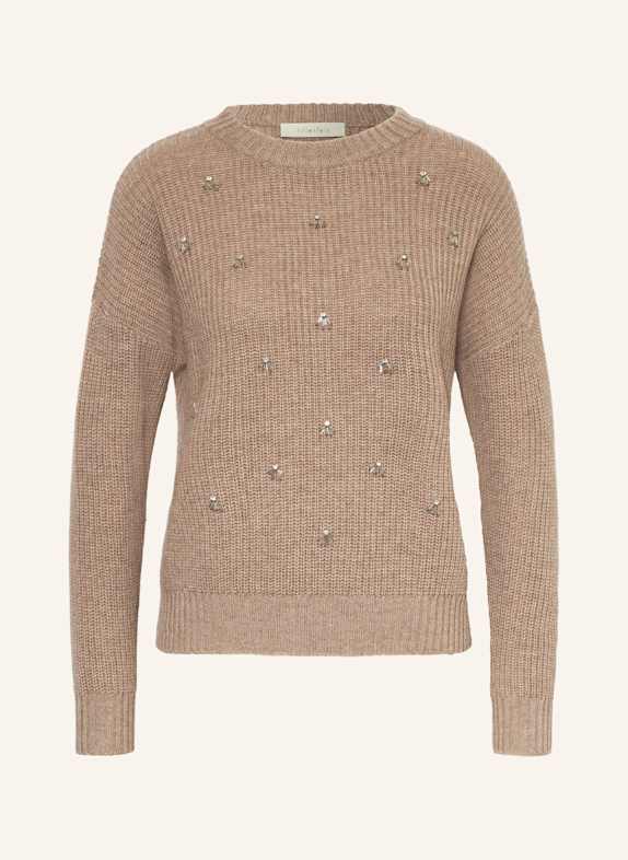 lilienfels Pullover mit Cashmere und Schmucksteinen TAUPE