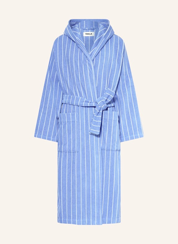 TEKLA Unisex-Bademantel MARSEILLE mit Kapuze HELLBLAU/ WEISS