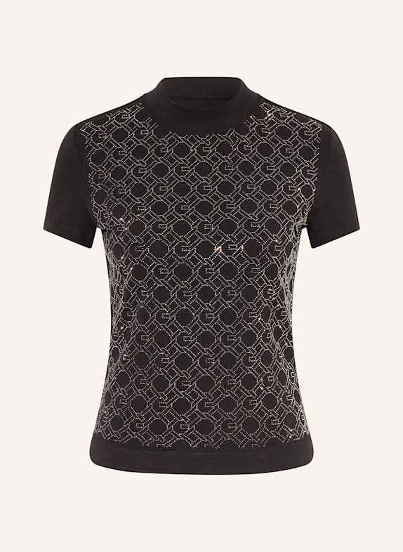 GUESS T-Shirt mit Schmucksteinen SCHWARZ