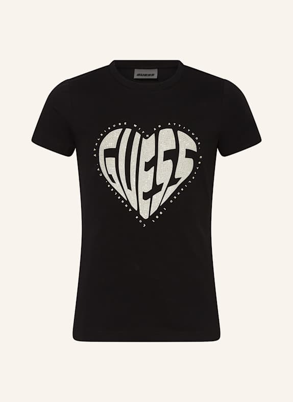 GUESS T-Shirt MINIME mit Schmucksteinen SCHWARZ