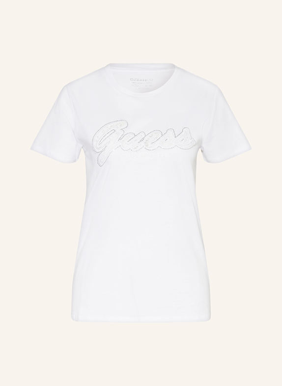 GUESS T-Shirt mit Schmucksteinen WEISS