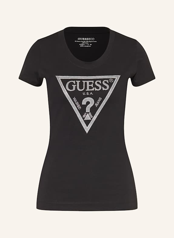 GUESS T-Shirt mit Schmucksteinen SCHWARZ/ SILBER