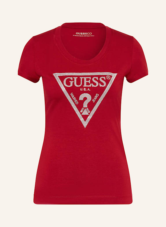 GUESS T-Shirt mit Schmucksteinen DUNKELROT