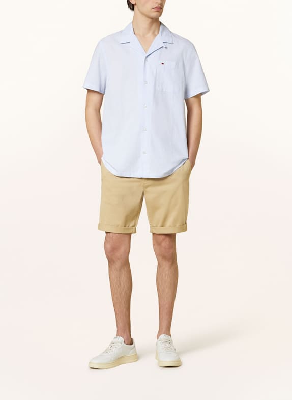 TOMMY JEANS Korte mouwen overhemd Regular Fit met linnen LICHTBLAUW