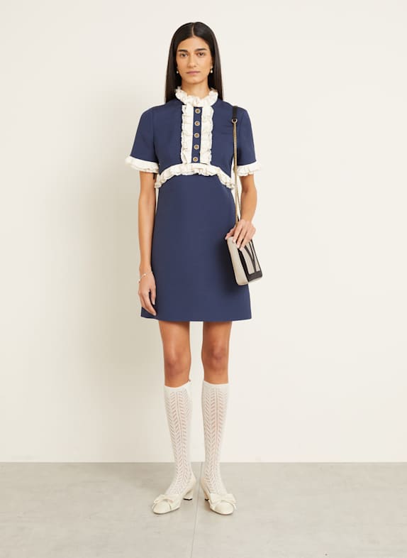 VALENTINO Dress with silk and lace DARK BLUE/ ECRU