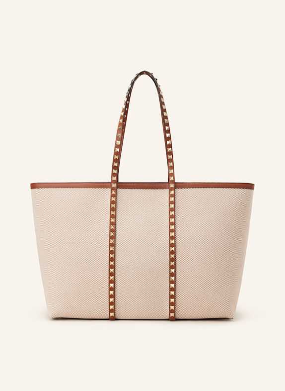 VALENTINO GARAVANI Shopper ROCKSTUD mit Pouch und Nieten CREME/ BRAUN