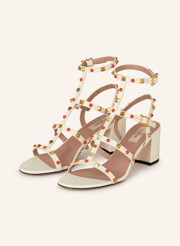 VALENTINO GARAVANI Sandaletten ROCKSTUD mit Nieten ECRU/ ROT/ GOLD