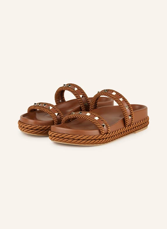 VALENTINO GARAVANI Plateau-Pantoletten ROCKSTUD BRAUN