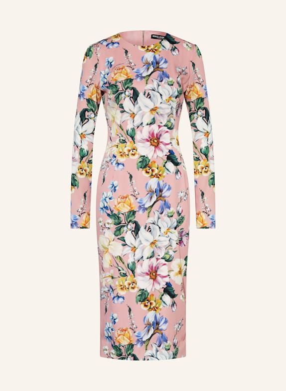 DOLCE & GABBANA Seidenkleid ROSA/ GRÜN/ BLAU