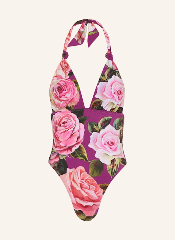 DOLCE & GABBANA Neckholder-Badeanzug LILA/ HELLROT/ ROSA