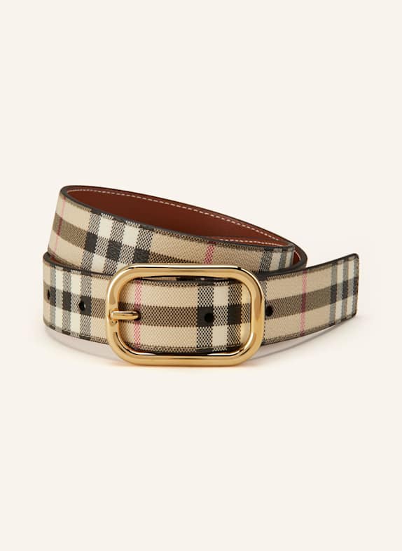 BURBERRY Ledergürtel HELLBRAUN/ SCHWARZ/ ROT