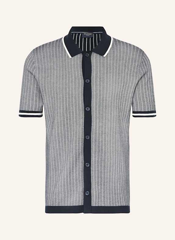 OLYMP Strickhemd Casual comfort fit DUNKELBLAU/ WEISS