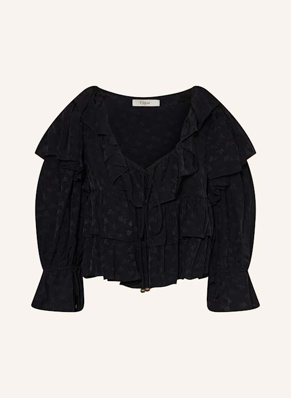 Chloé Cropped-Bluse mit 3/4-Arm und Rüschen SCHWARZ