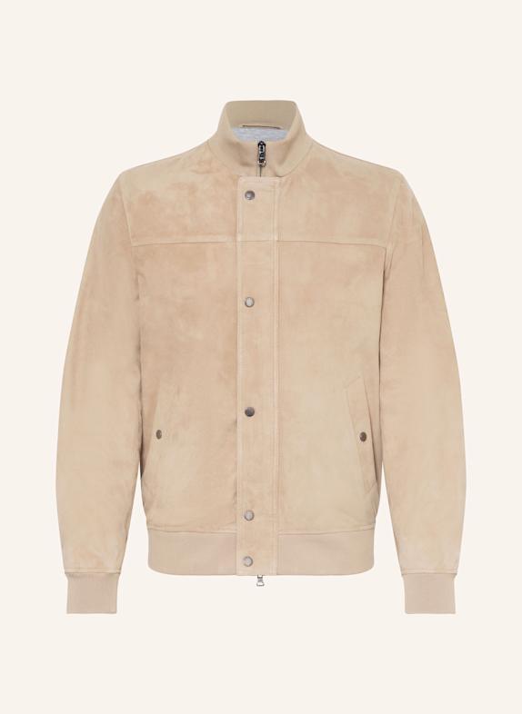 PAUL & SHARK Leather bomber jacket BEIGE