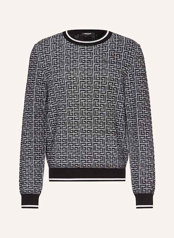 BALMAIN Pullover mit Leinen WEISS/ SCHWARZ
