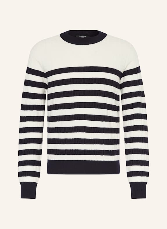 BALMAIN Pullover CREME/ DUNKELBLAU