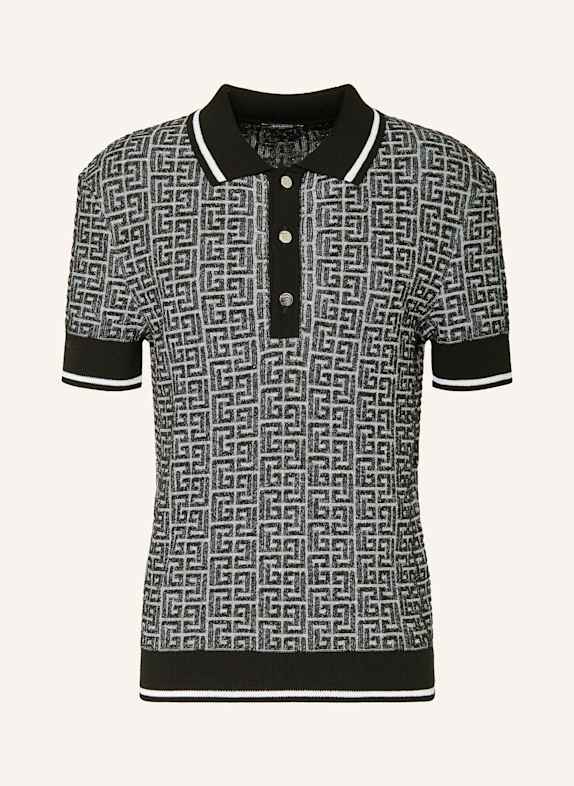 BALMAIN Strick-Poloshirt HELLGRAU/ SCHWARZ
