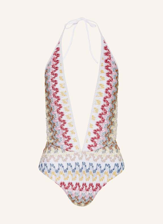 MISSONI Neckholder-Badeanzug mit Glitzergarn WEISS/ GELB/ FUCHSIA
