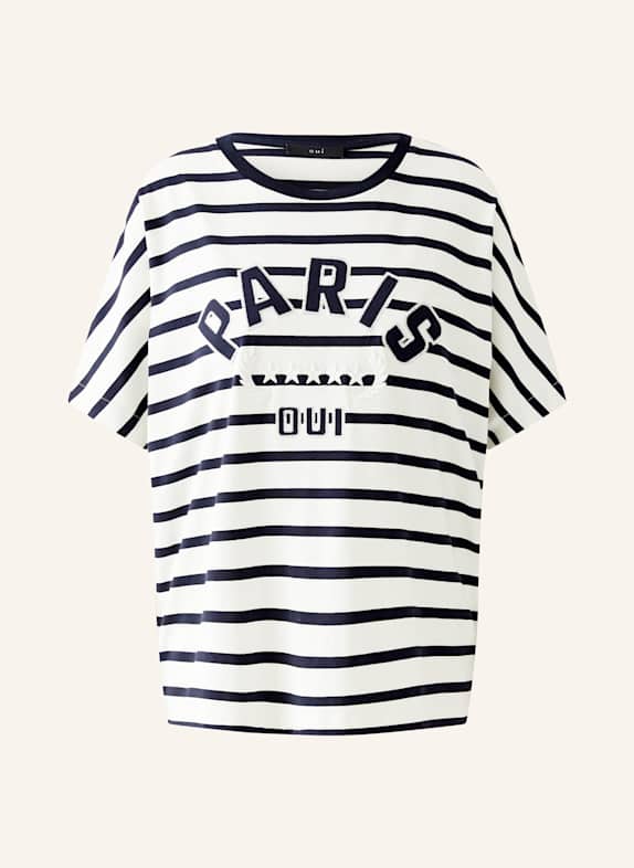 oui T-shirt with decorative gems WHITE/ DARK BLUE