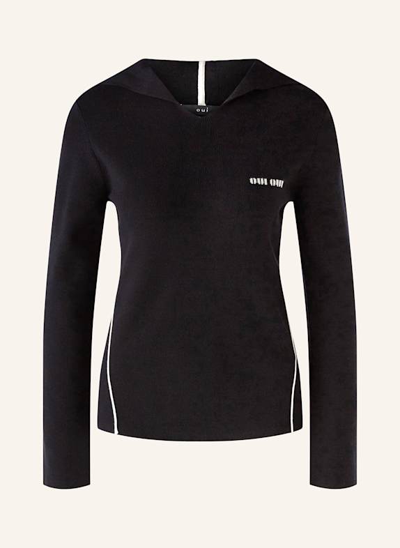 oui Strick-Hoodie SCHWARZ/ ECRU