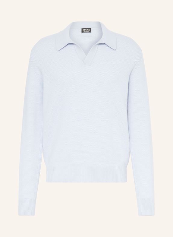 ZEGNA Strick-Poloshirt aus Cashmere HELLBLAU