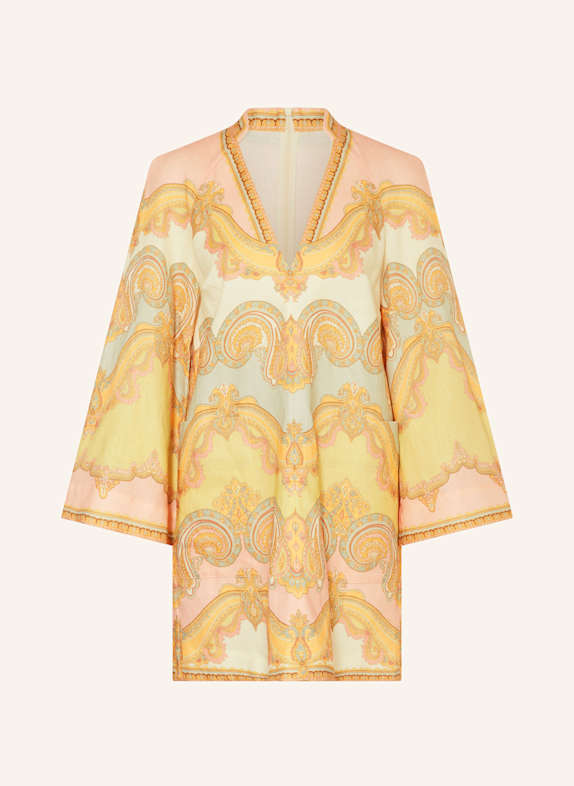 ZIMMERMANN Kleid aus Leinen DUNKELGELB/ HELLGRÜN/ HELLROSA