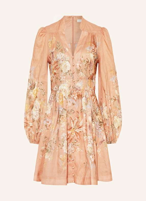 ZIMMERMANN Cocktailkleid TALLOW aus Leinen HELLORANGE/ GRÜN/ HELLGELB