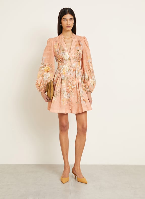 ZIMMERMANN Cocktail dress TALLOW made of linen LIGHT ORANGE/ GREEN/ LIGHT YELLOW