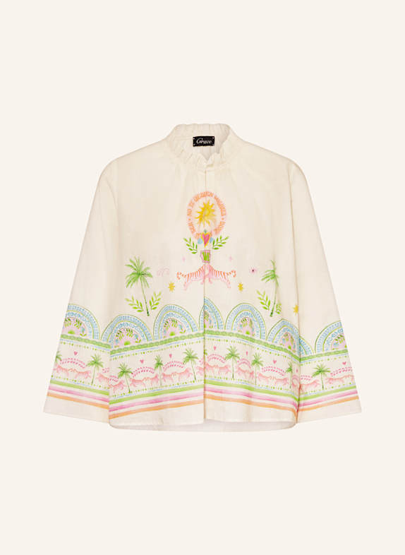 Grace Blusenshirt mit Leinen CREME/ HELLGRÜN/ HELLBLAU