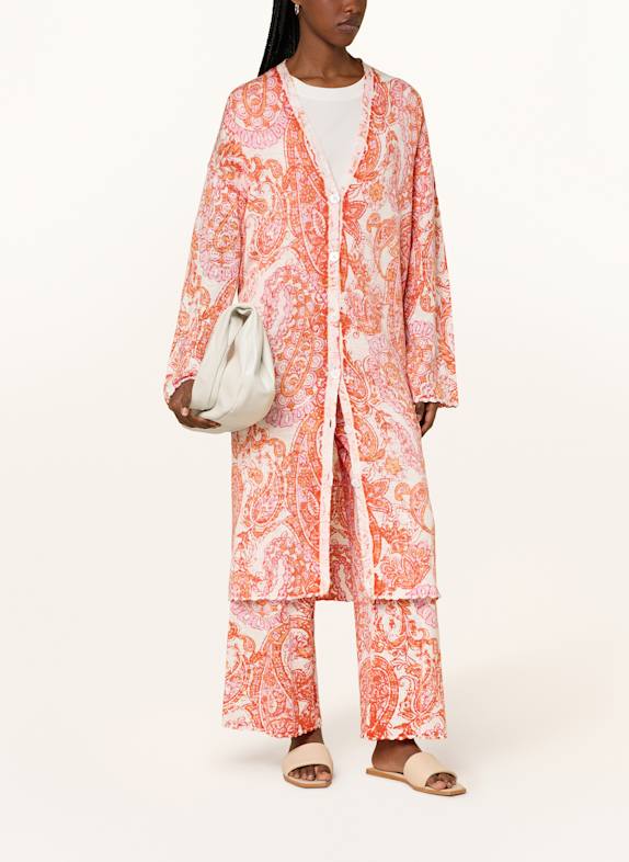 Grace Gebreid vest met linnen ORANJE / ROZE / WIT