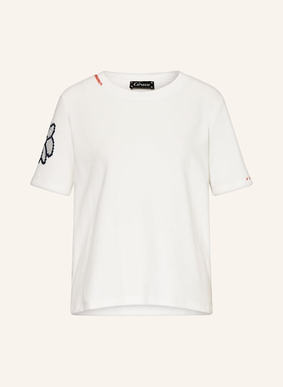 Grace Frotteeshirt mit Schmucksteinen WEISS/ DUNKELBLAU