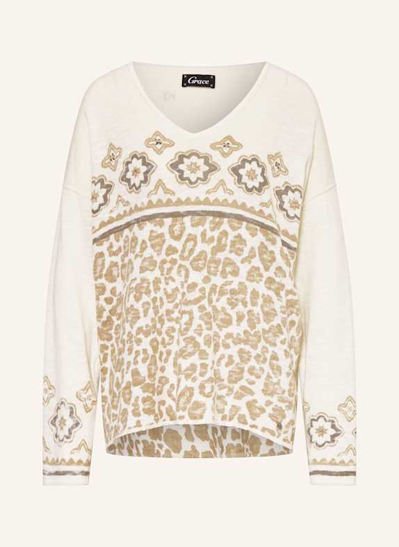 Grace Pullover mit Leinen und Pailletten CREME/ BEIGE