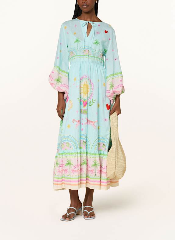 Grace Kleid mit Leinen HELLBLAU/ ROSA/ HELLGRÜN