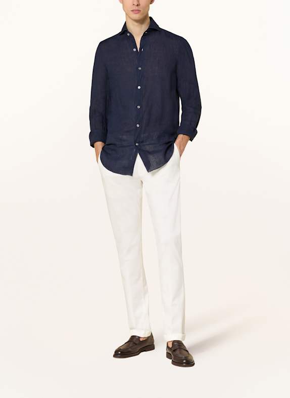 FINAMORE 1925 Linnen hemd TOKYO SERGIO Slim Fit DONKERBLAUW