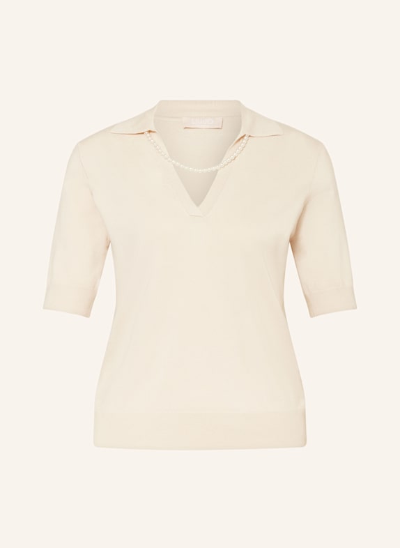 LIU JO Strick-Poloshirt mit Schmuckperlen BEIGE
