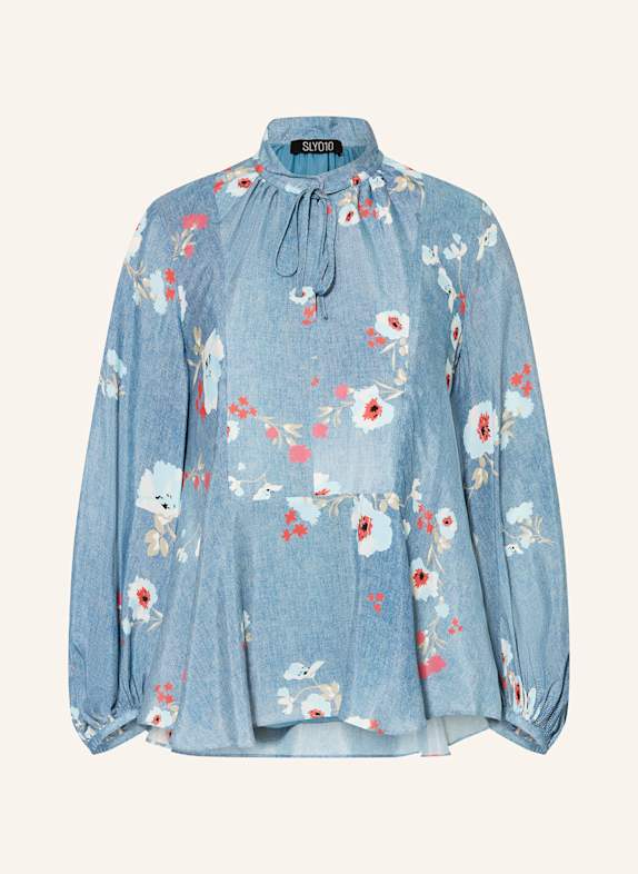 SLY 010 Blusenshirt INDA mit Schluppe und Seide BLAU/ WEISS/ PINK