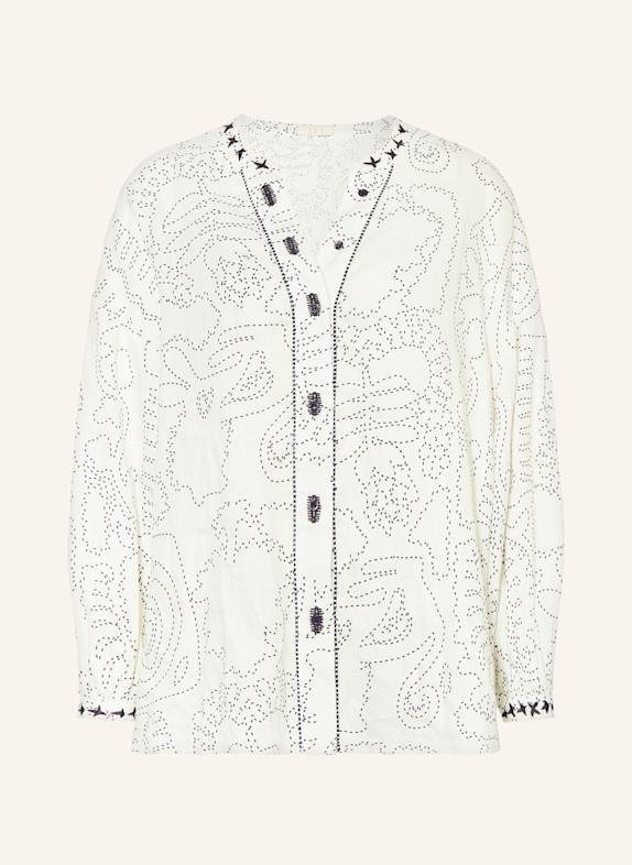 IVI collection Blusenshirt aus Leinen WEISS/ DUNKELBLAU