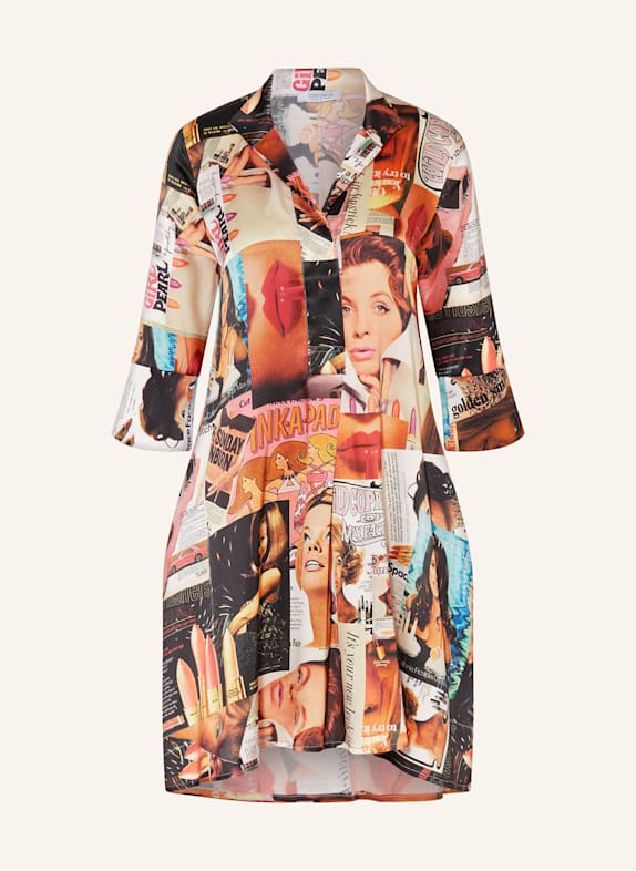 UNBREAK.IT Silk dress with 3/4 sleeves LIGHT ORANGE/ BLACK/ BLUE