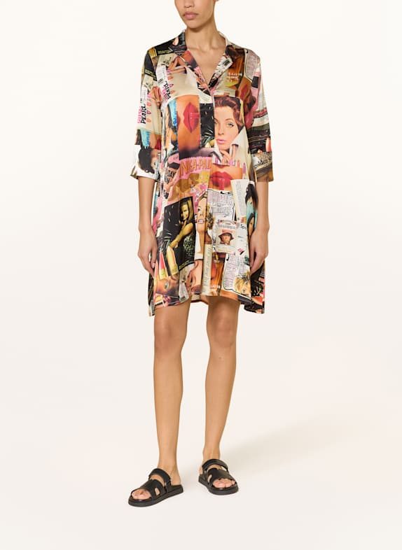 UNBREAK.IT Seidenkleid mit 3/4-Arm HELLORANGE/ SCHWARZ/ BLAU