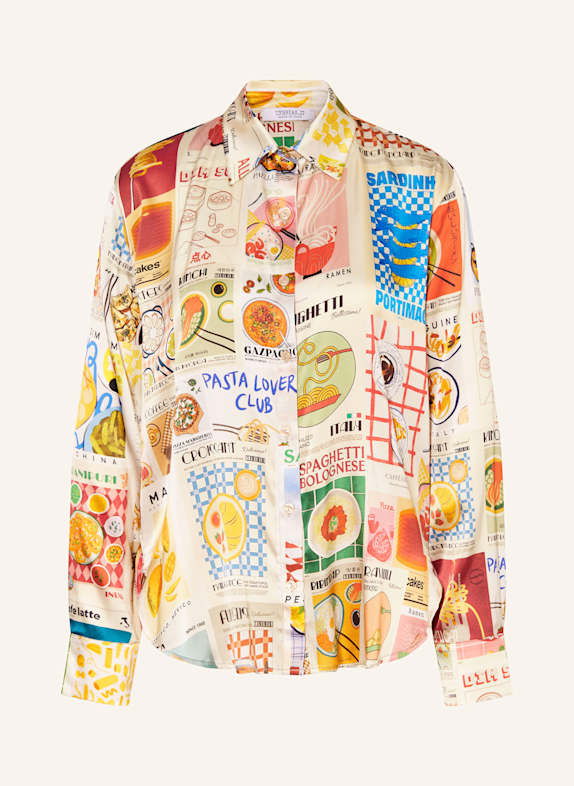 UNBREAK.IT Shirt blouse in silk ECRU/ ORANGE/ BLUE