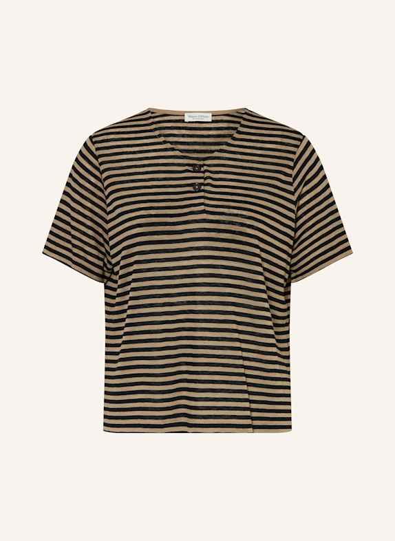 Marc O'Polo T-Shirt mit Leinen HELLBRAUN/ SCHWARZ