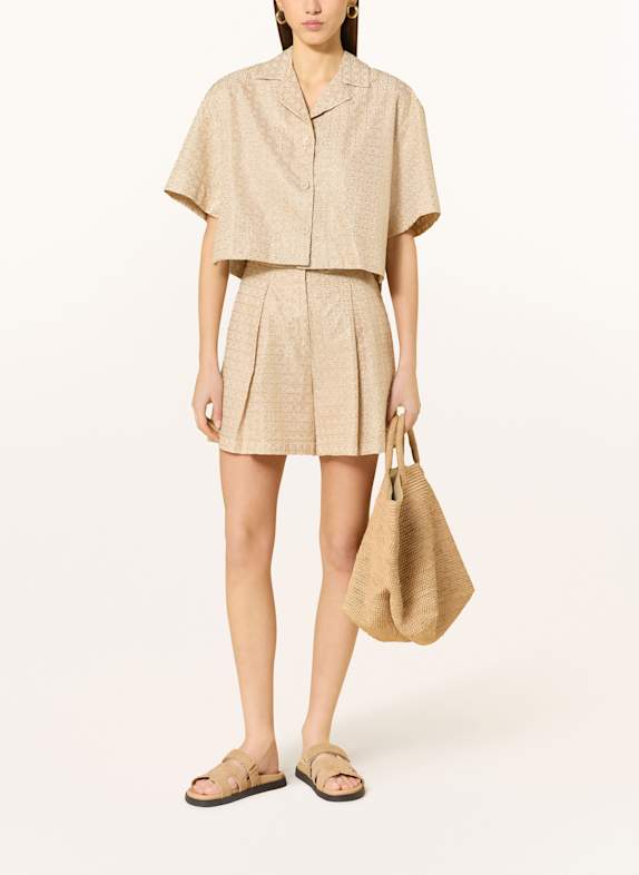 Greek Archaic Kori Cropped blouse CROSS met glittergaren BEIGE / GOUD